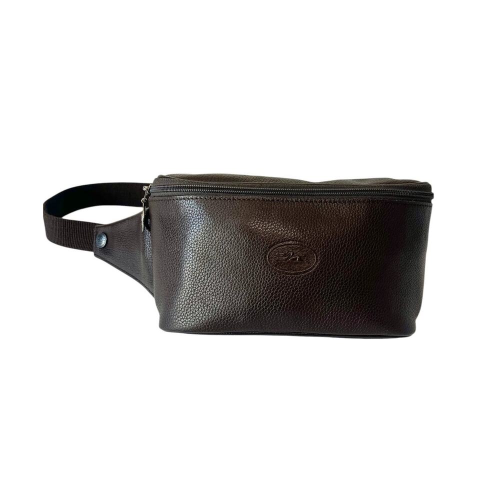 Longchamp Vintage Le Foulonne Pebbled Leather Belt Bag Fanny Pack Y2K Dark Brown